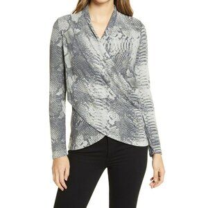 1.State Womens Multicolor Graphic Python Print Top Surplice Blouse